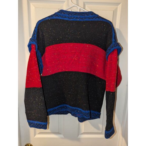Vintage Cardigan Sweater Size Medium by JJ Browne Reversible Striped Red 80's - Picture 5 of 8